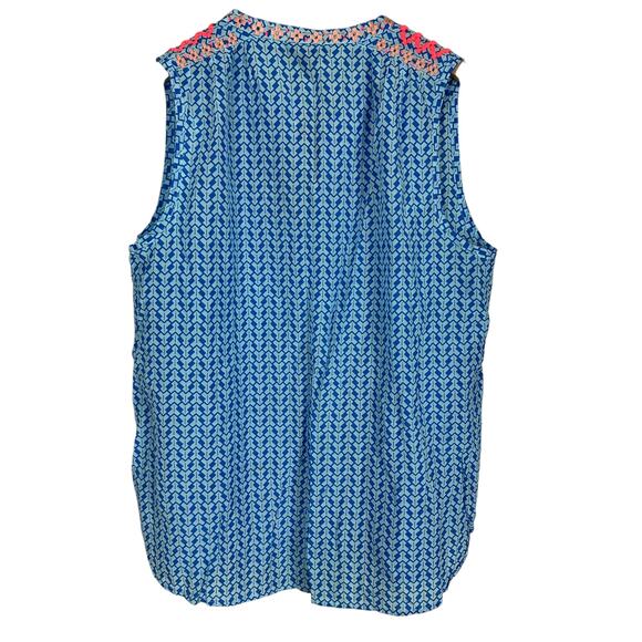J.Crew Silk Blue Arrow Print Tassel Embroidered Sleeveless Tank top Size 8 - Picture 4 of 10